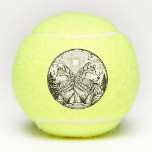 Two wolves tennis balls