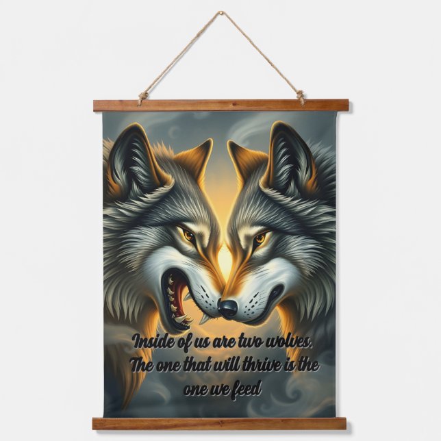 two wolves Wood Topped Wall Tapestry (Front)