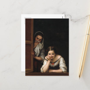 Two Women at a Window by Bartolome Esteban Murillo Holiday Postcard