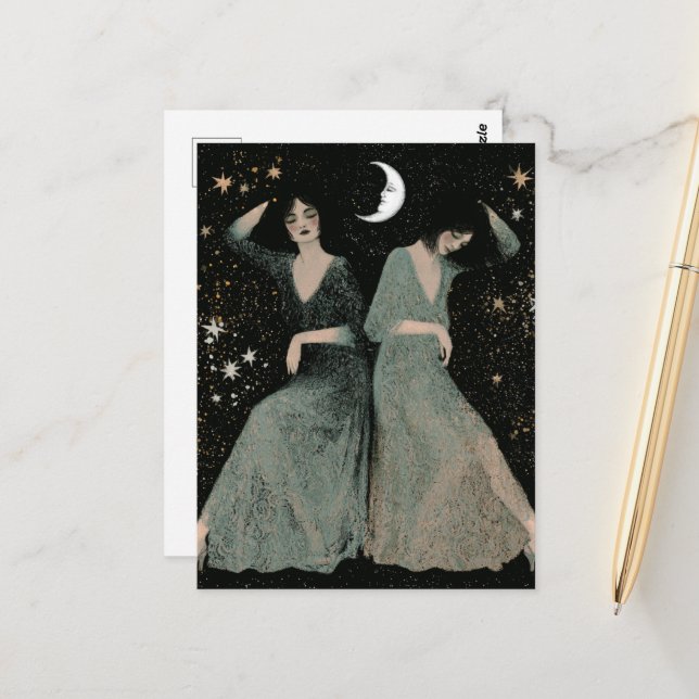 Two Women Dance in the Moonlight Postcard (Front/Back In Situ)