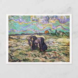 Two Women, Field with Snow, Van Gogh Fine Art Postcard