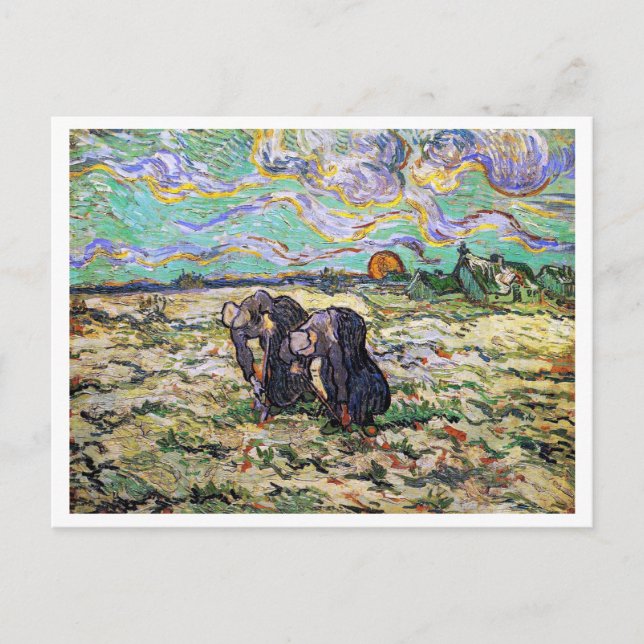 Two Women, Field with Snow, Van Gogh Fine Art Postcard (Front)