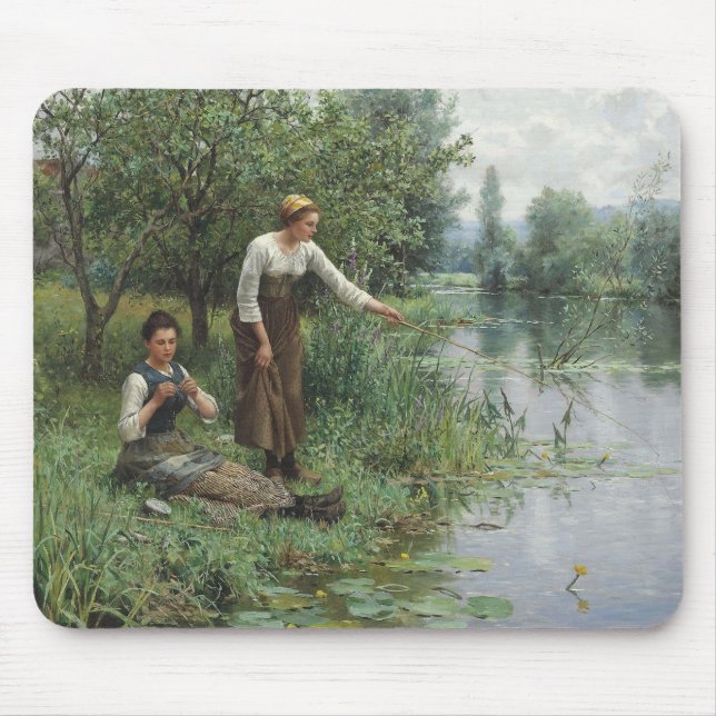 Two Women Fishing by Daniel Ridgway Knight Mouse Pad (Front)