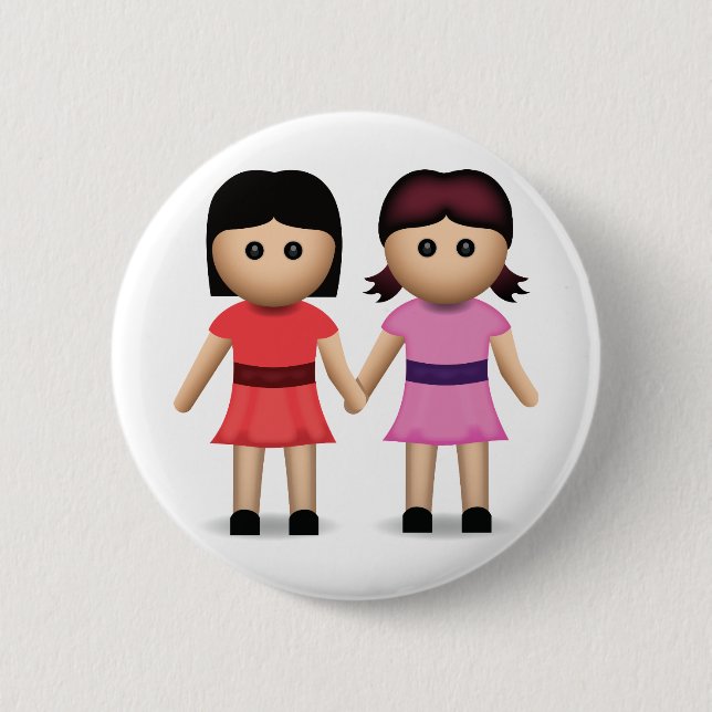 Two Women Holding Hands Emoji 6 Cm Round Badge (Front)