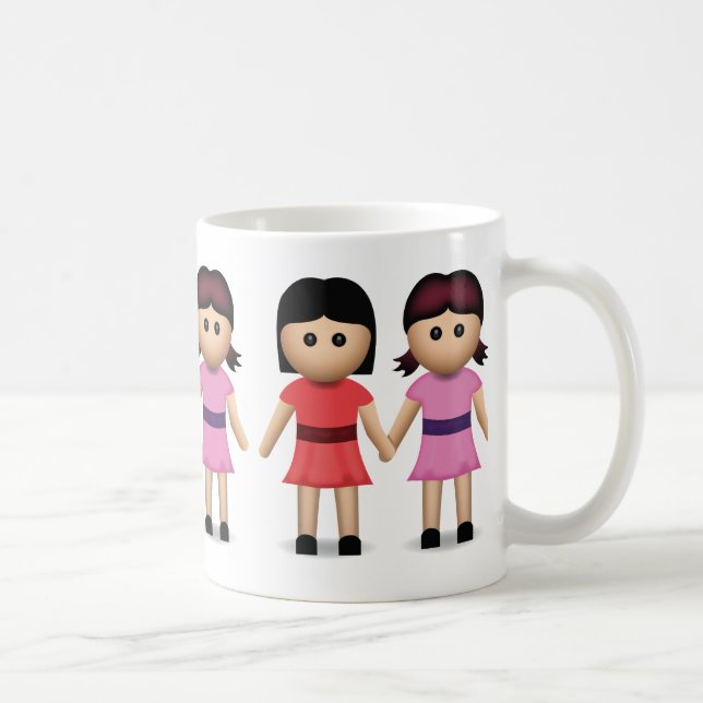 Two Women Holding Hands Emoji Coffee Mug (Right)