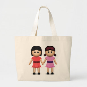 Two Women Holding Hands Emoji Large Tote Bag