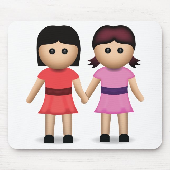 Two Women Holding Hands Emoji Mouse Pad (Front)
