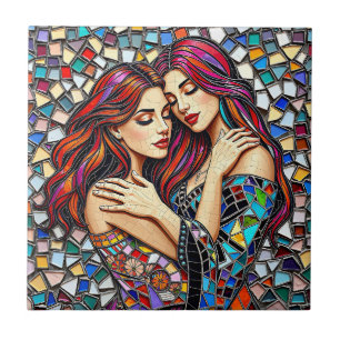 Two Women in Love   Faux Mosaic Tile Style