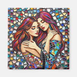 Two Women in Love   Faux Mosaic Tile Style Magnet