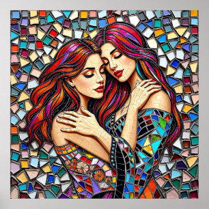 Two Women in Love   Faux Mosaic Tile Style Poster