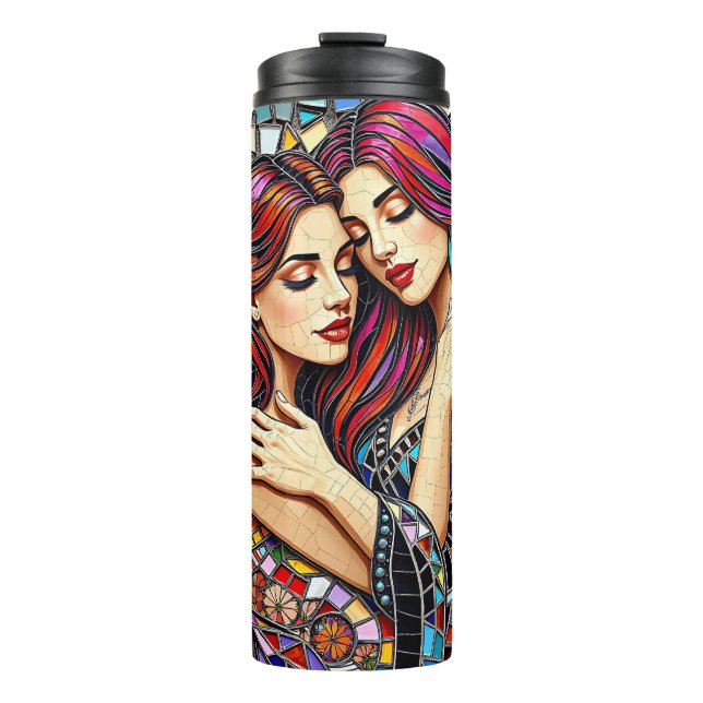 Two Women in Love | Faux Mosaic Tile Style Thermal Tumbler (Front)