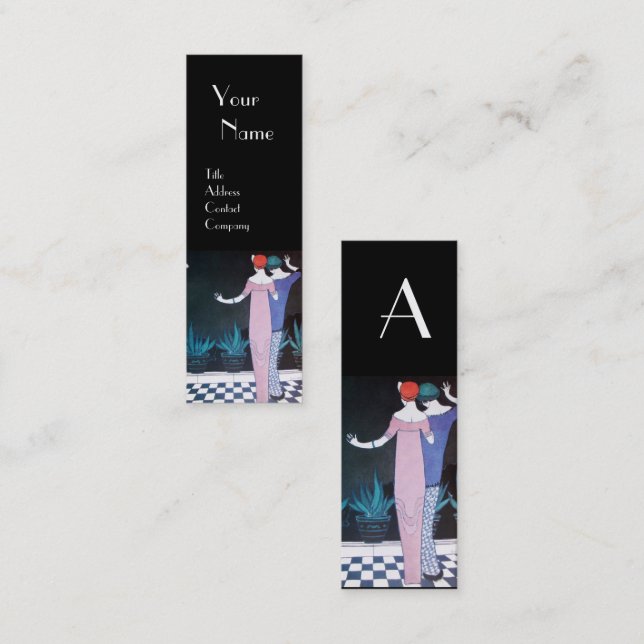 TWO WOMEN IN THE NIGHT , Beauty Fashion Monogram Mini Business Card (Front/Back)