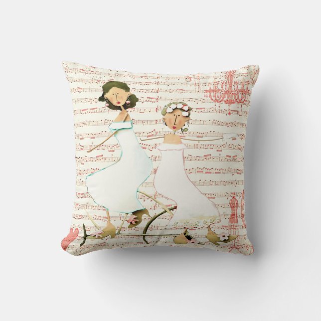 Two Women on a Vintage Bicycle Cushion (Front)
