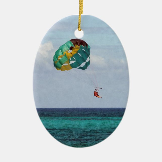 Two Women Parasailing in the Bahamas Ceramic Tree Decoration (Front)