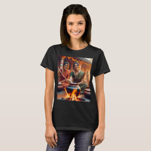 two women sit around a fire with pots and pans T-Shirt