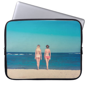 TWO WOMEN WEARING BIKINI STANDING ON SHORE LAPTOP SLEEVE
