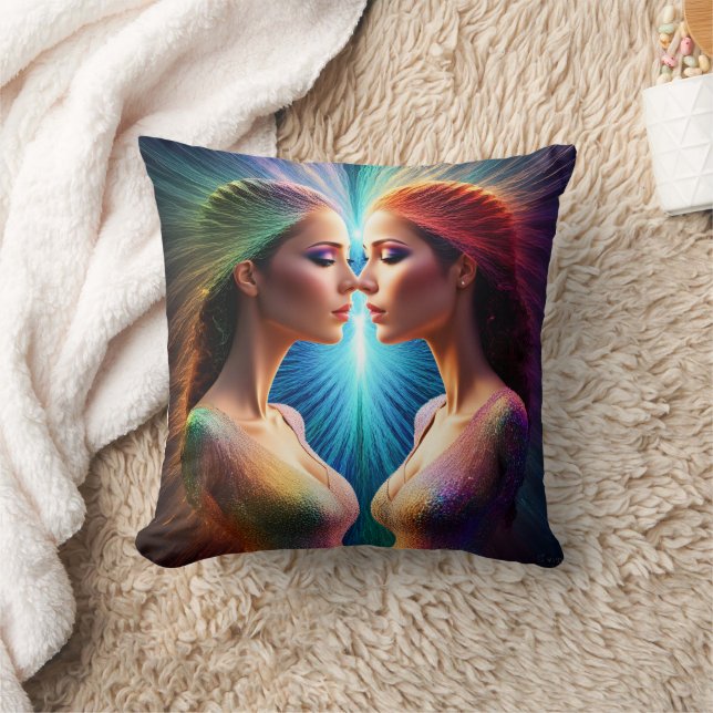 Two Women With Colourful Auras in Abstract Art Cushion (Blanket)