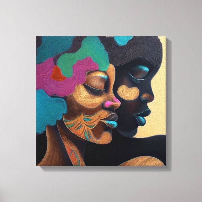 Two women with colourful hair and face. canvas print (Front)