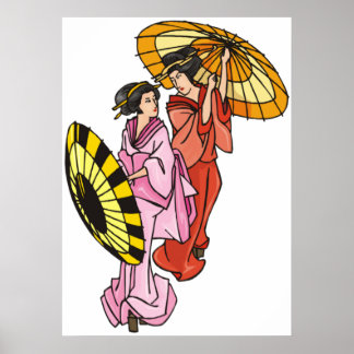Two Women With Umbrellas Poster