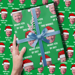 Two Words Merry 4th Of July Joe Biden Christmas Wrapping Paper