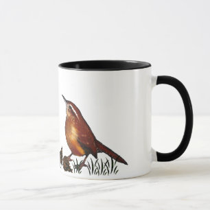 Two Wrens, Pine Cones: Oil Pastel, Freehand Art Mug