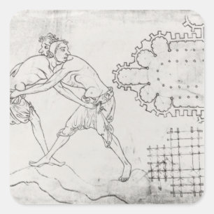 Two wrestlers, plan of a Cistercian church Square Sticker