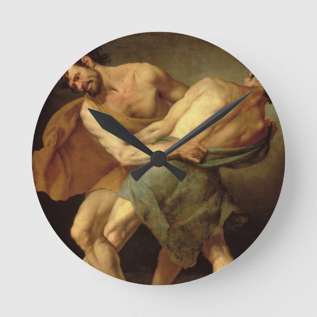 Two Wrestlers Round Clock (Front)