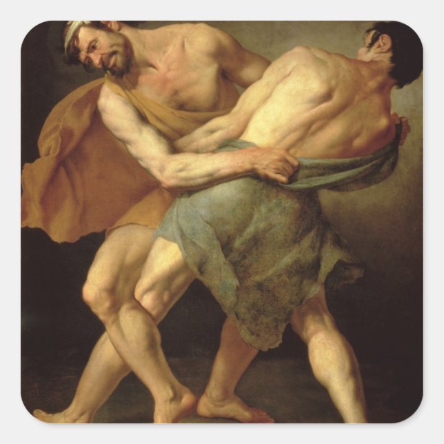 Two Wrestlers Square Sticker (Front)