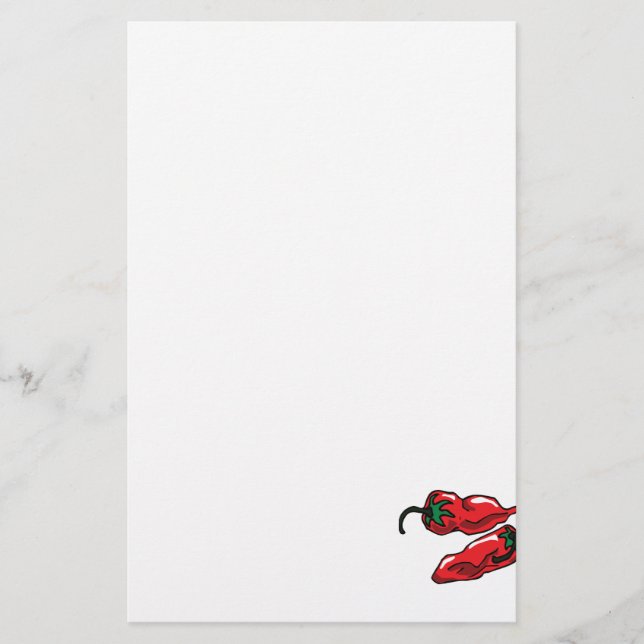 Two Wrinkled Red Peppers  Stems Graphic Stationery (Front)