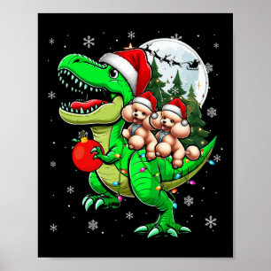 Two Xmas Poosles Riding T-rex Reindeer Lover Kids Poster