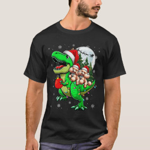 Two Xmas Poosles Riding T-rex Reindeer Lover Kids T-Shirt