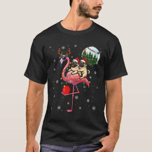Two Xmas Pugs Riding Flamingo Reindeer Sungles 1 T-Shirt
