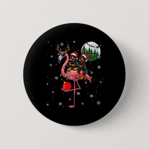 Two Xmas Rottweilers Riding Flamingo Reindeer Sung 6 Cm Round Badge