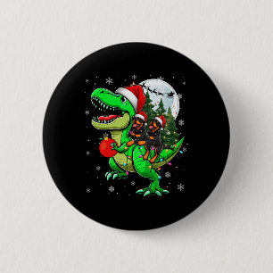 Two Xmas Rottweilers Riding T-rex Reindeer Lover K 6 Cm Round Badge