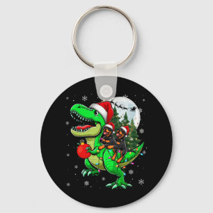 Two Xmas Rottweilers Riding T-rex Reindeer Lover K Key Ring