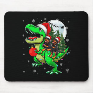 Two Xmas Rottweilers Riding T-rex Reindeer Lover K Mouse Pad