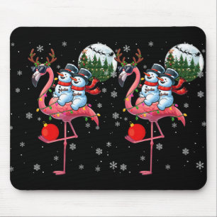 Two Xmas Snowmen Riding Flamingo Reindeer Sungles  Mouse Pad