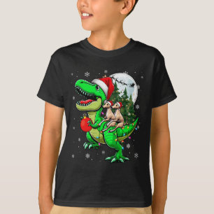Two Xmas Whippets Riding T-rex Reindeer Lover Kids T-Shirt