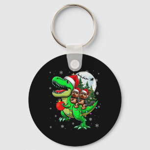 Two Xmas Yorkshire Terriers Riding T-rex Reindeer  Key Ring