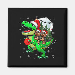 Two Xmas Yorkshire Terriers Riding T-rex Reindeer  Magnet