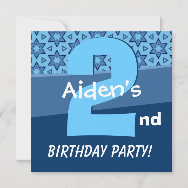 Two Year Old  Birthday Blue Stars For Boy W724 Invitation (Front)
