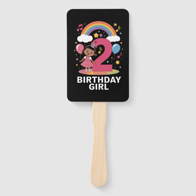 Two Year Old Birthday Girl Cute 2nd Birthday  Hand Fan (Front)