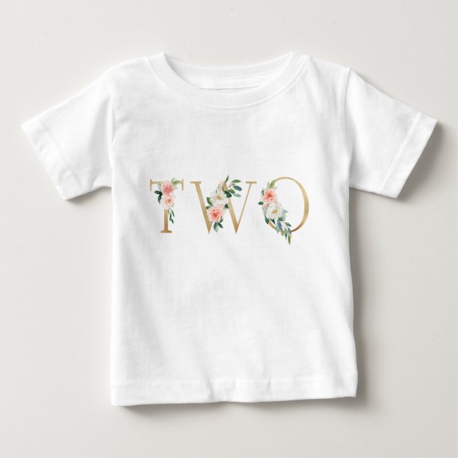 Two year old gold and blush floral alphabetical baby T-Shirt (Front)