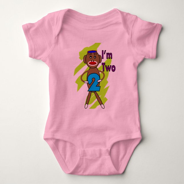 Two yeart Old Kids Birthday--Sock Monkey Design Baby Bodysuit (Front)