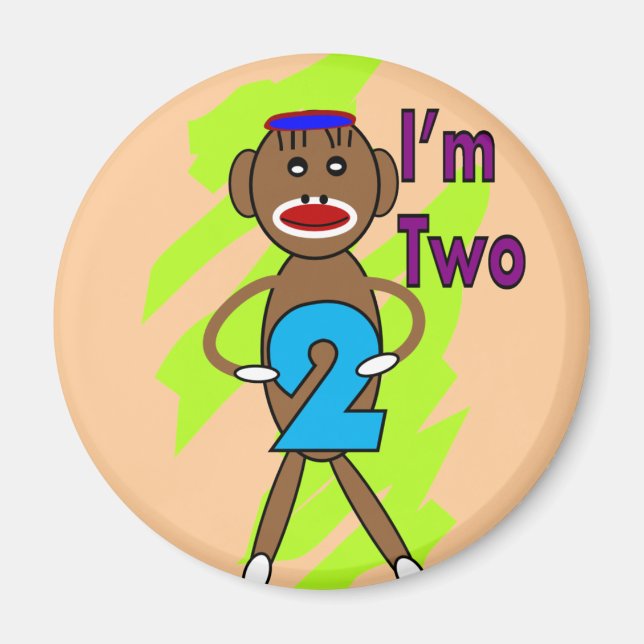 Two yeart Old Kids Birthday--Sock Monkey Design Magnet (Front)