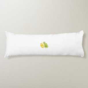 Two yellow and green flowers on a white background body cushion