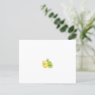Two yellow and green flowers on a white background postcard
