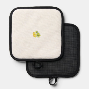 two yellow and green flowers on a white background pot holder
