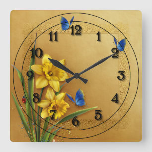 Two Yellow Daffodils Square Wall Clock