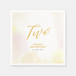 Two   Yellow Hearts & Watercolor 2nd Birthday Napkin